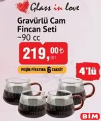 GLASS İN LOVE GRAVÜRLÜ CAM FİNCAN SETİ 90 CC 4'LÜ
